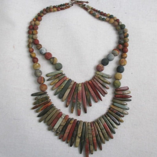 Designer Earthy Tone Gemstone Red Creek Jasper Bib Necklace - VP's Jewelry
