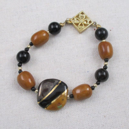 Bright Honey & Black Kazuri Bracelet - VP's Jewelry