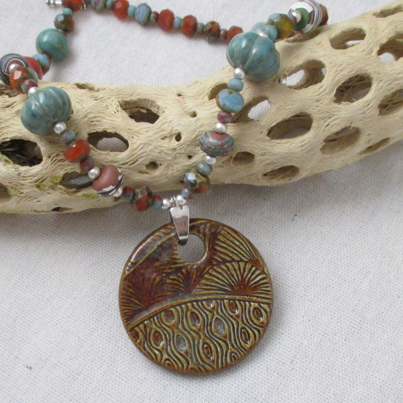 Rust Designer Pendant Necklace Swazi Handmade Pendant - VP's Jewelry