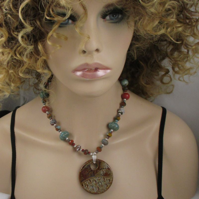 Rust Designer Pendant Necklace Swazi Handmade Pendant - VP's Jewelry