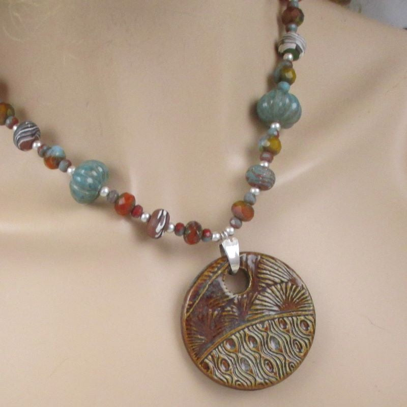Rust Designer Pendant Necklace Swazi Handmade Pendant - VP's Jewelry