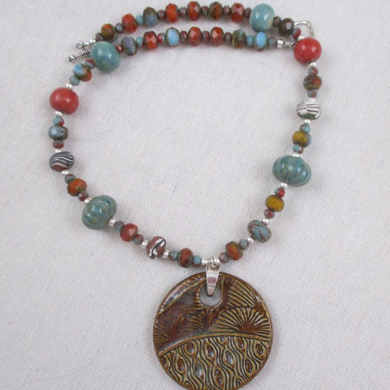 Rust Designer Pendant Necklace Swazi Handmade Pendant - VP's Jewelry