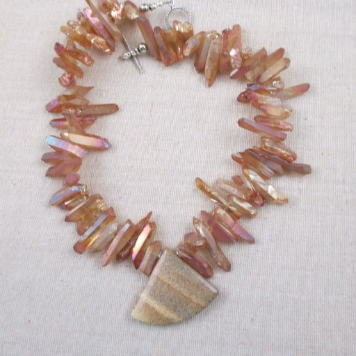 Daring Pink Opal Collar Necklace with Jasper Gemstone Pendant - VP's Jewelry