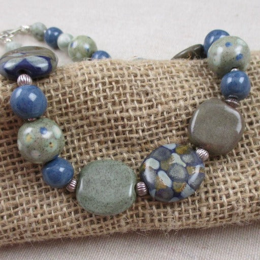 Handmade Blue & Green Kazuri Necklace - VP's Jewelry
