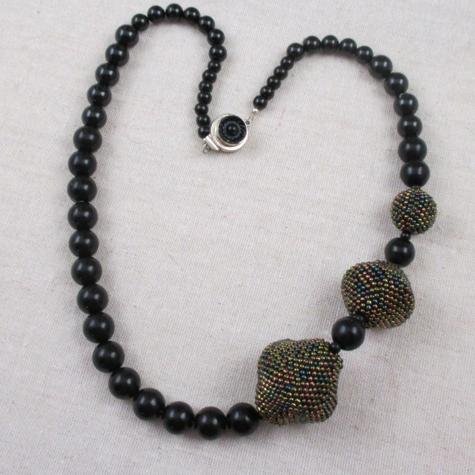 Designer Black Beaded Necklace in Onyx and Black Beaded Beads - VP's Jewelry