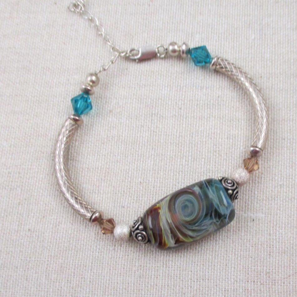 Turquoise Swirled Lampwork Bead Bangle Bracelet - VP's Jewelry  