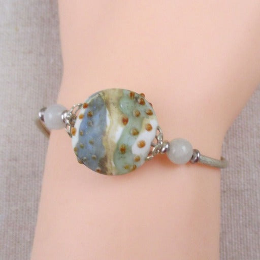 Handmade Aquamarine Bead & Silver Bangle Bracelet - VP's Jewelry