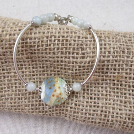 Handmade Aquamarine Bead & Silver Bangle Bracelet - VP's Jewelry