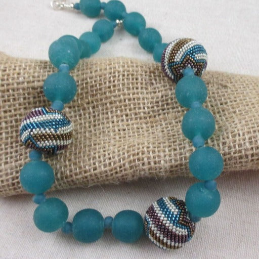 Turquoise Indonesian Glass Bead Necklace - VP's Jewelry