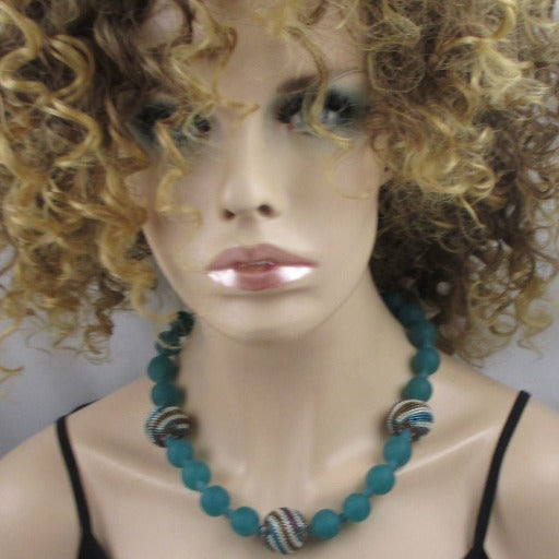 Turquoise Indonesian Glass Bead Necklace - VP's Jewelry