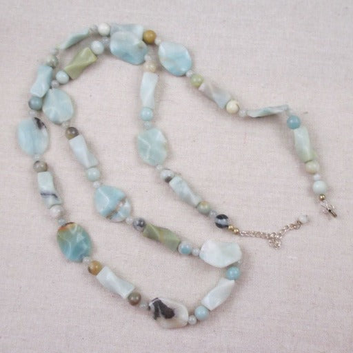 Large Bead Amazonite Big Bold Long Necklace - VP's Jewelry