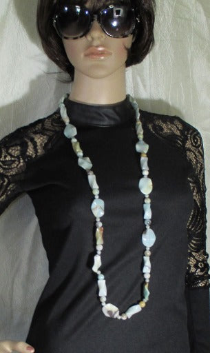 Large Bead Amazonite Big Bold Long Necklace - VP's Jewelry