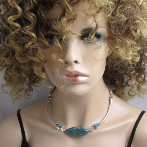 Aqua Handmade Artisan Bead Necklace & Earring Set - VP's Jewelry 