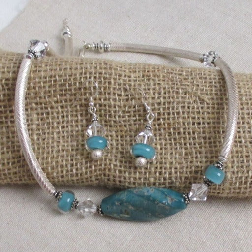 Aqua Handmade Artisan Bead Necklace & Earring Set - VP's Jewelry   - VP's Jewelry  