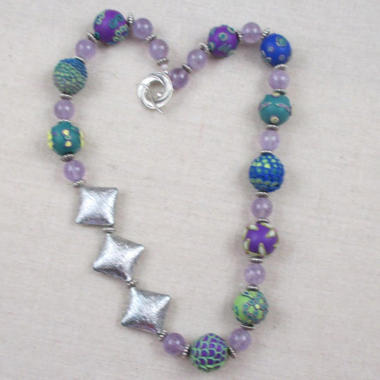 Lovely Lilac Fair Trade Bead Necklace in Samunnet and Amethyst Beads - VP's Jewelry