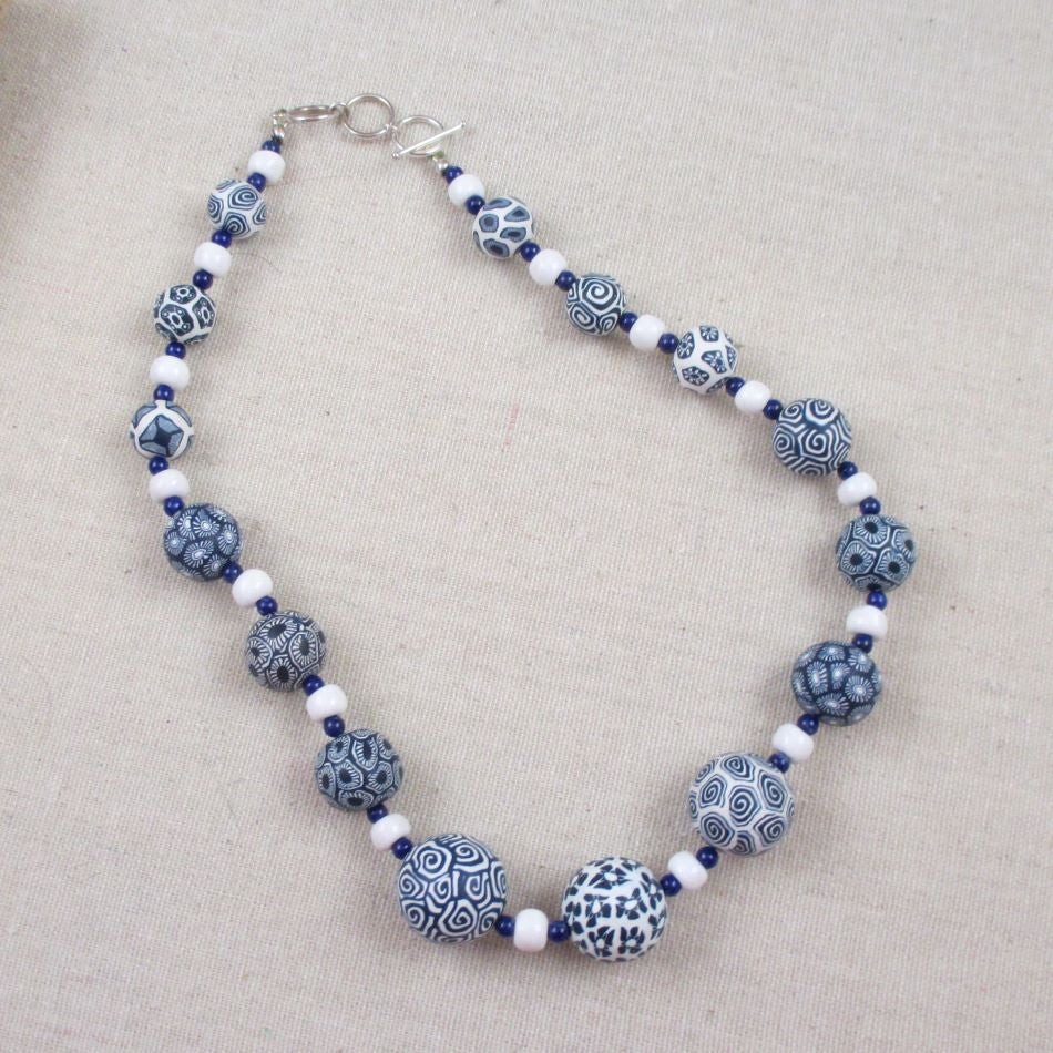Handmade Blue and White Fair Trade Samunnat Bead Necklace - VP's Jewelry