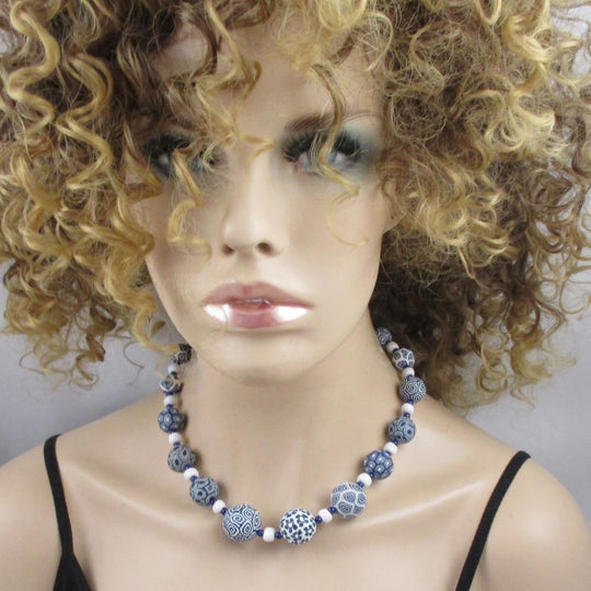 Handmade Blue and White Fair Trade Samunnat Bead Necklace - VP's Jewelry
