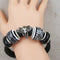 Black Braided Leather Bracelet Large Kazuri Bead & Elepahnt Accents - VP's Jewelry