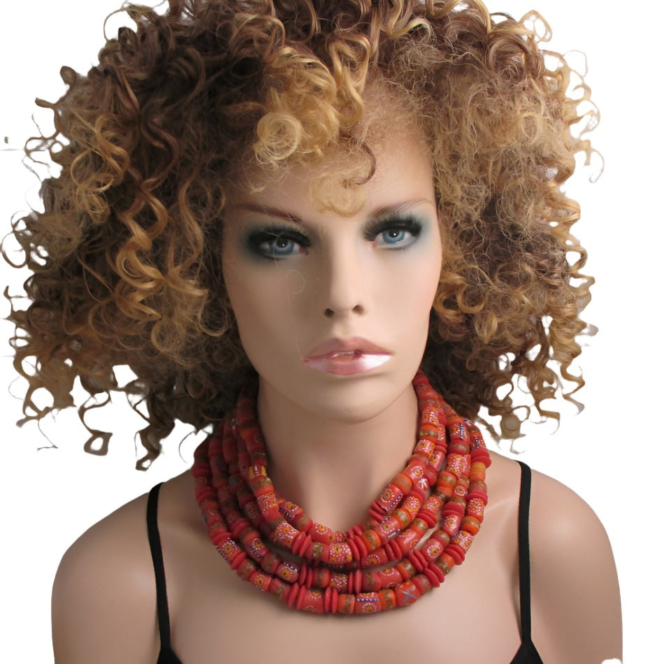 Handmade Statement Red Necklace Five Strand African Trade Beads - VP's Jewelry