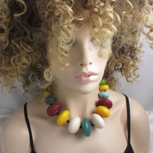 African Trade Bead Statement Necklace Large Mutli-colored Beads - VP's Jewelry  