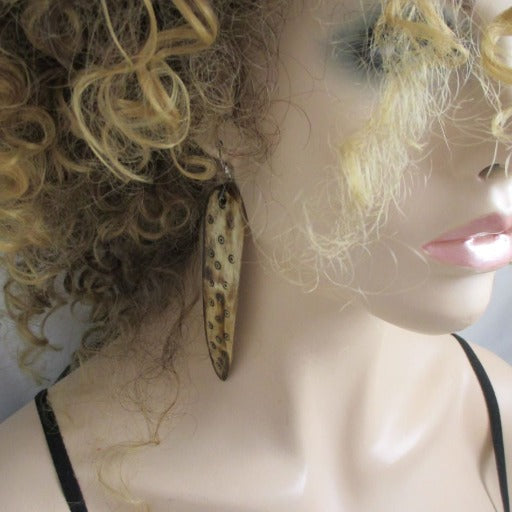 African Brown Bone Spear Earrings Long - VP's Jewelry  