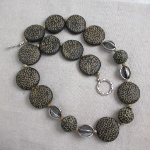 Big Bold Necklace in Black African Clay Beads - VP's Jewelry