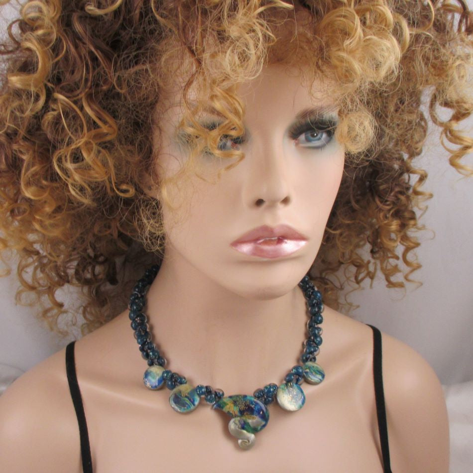 Blue Bead Necklace Artisan Handmade - VP's Jewelry  