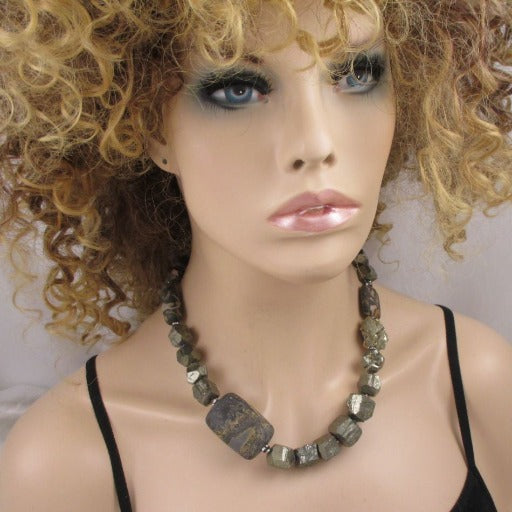 Exotic Gemstone Pyrite Necklace with Picture Jasper Accents - VP's Jewelry
