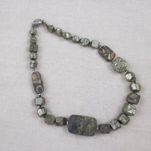 Exotic Gemstone Pyrite Necklace with Picture Jasper Accents - VP's Jewelry
