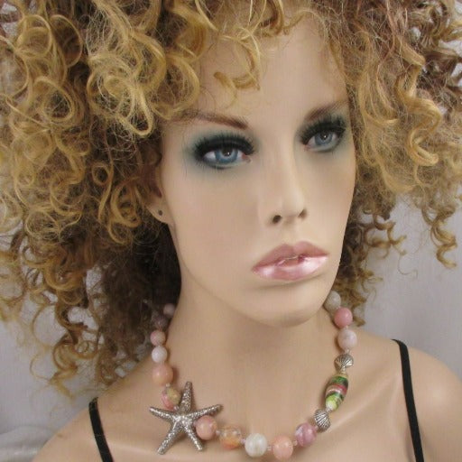 Handmade Necklace in Whimsical Pink Opal and Silver - VP's Jewelry  