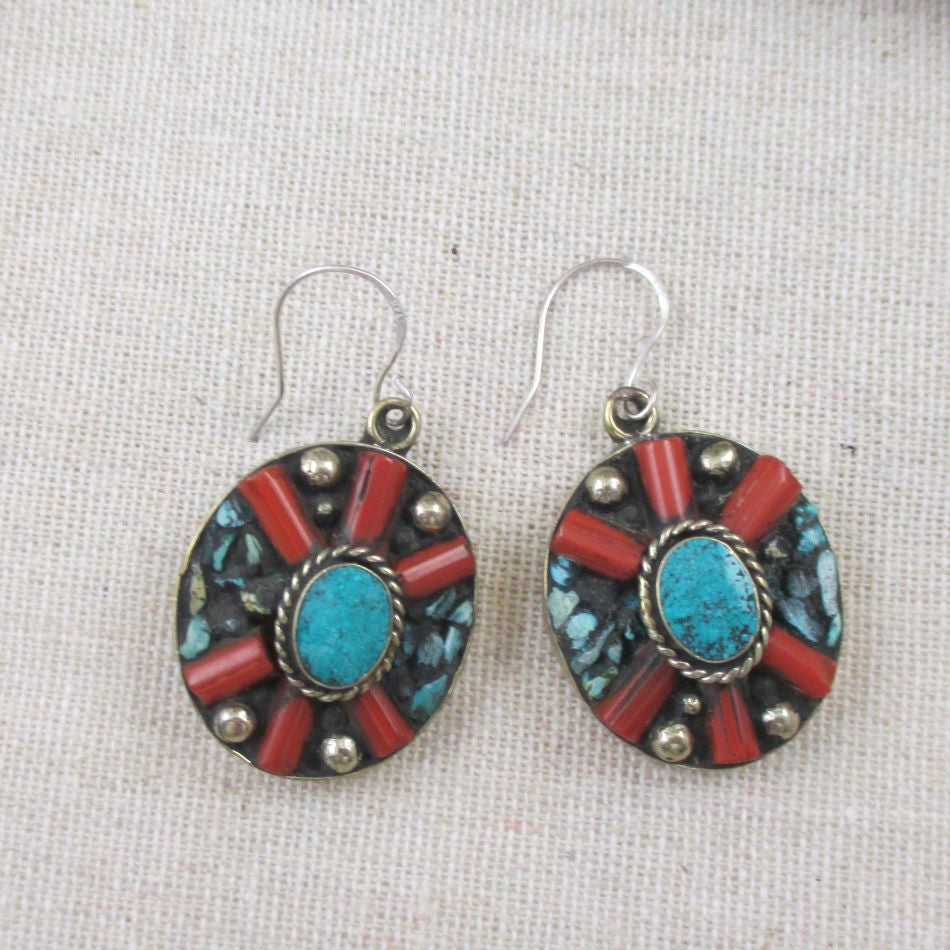 Tibetian Flower Boho Turquoise Charm Earrings - VP's Jewelry