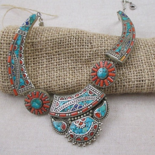 Handcrafted Boho Tibetan Turquoise Inlay Pendant Necklace - VP's Jewelry