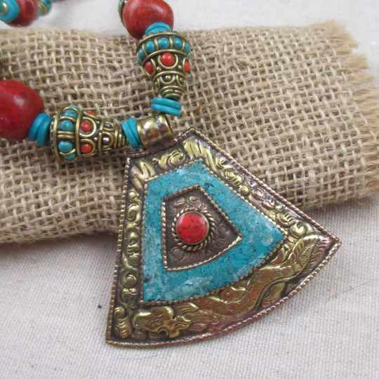 Tibetan Inlaid Bold Pendant Necklace - VP's Jewelry