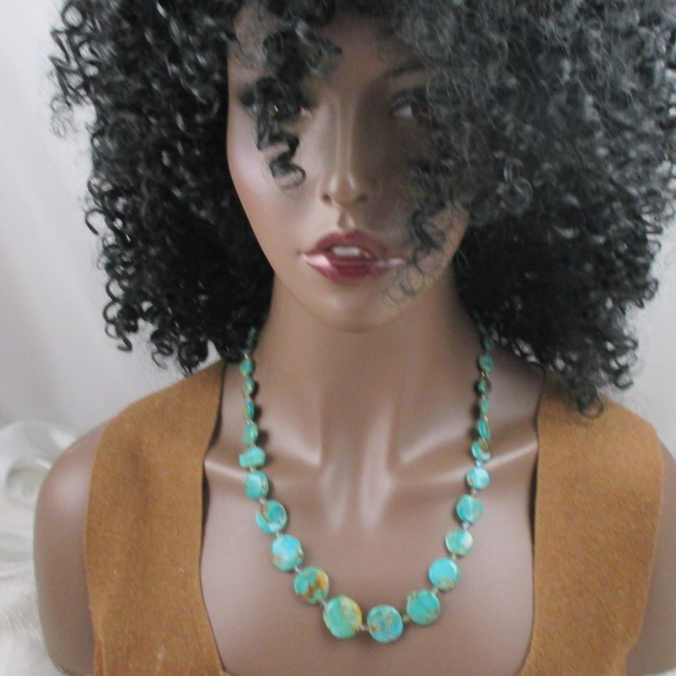 Long Classic Coin Turquoise Necklace