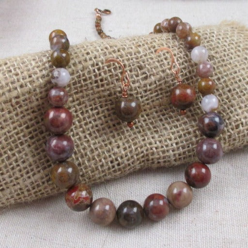 Agate Gemstone Beaded Necklace & Earrings Set