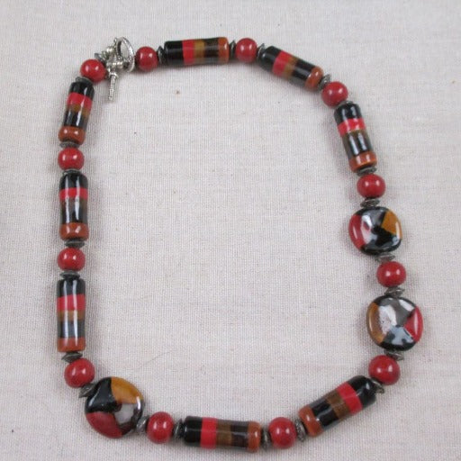 Red Fair Trade Bead Kaziuri Necklace in an Asymmetric Design - VP's Jewelry