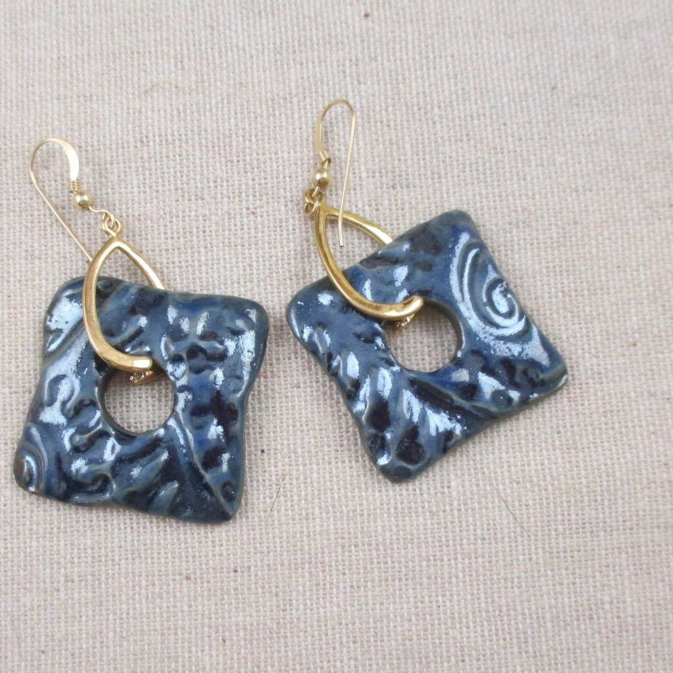 Navy Blue Handmade Raku Earrings - VP's Jewelry