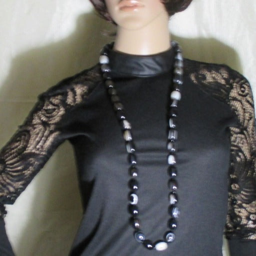 Bold Gemstone  Bead Necklace & Earrings Black & White Agate Necklace
