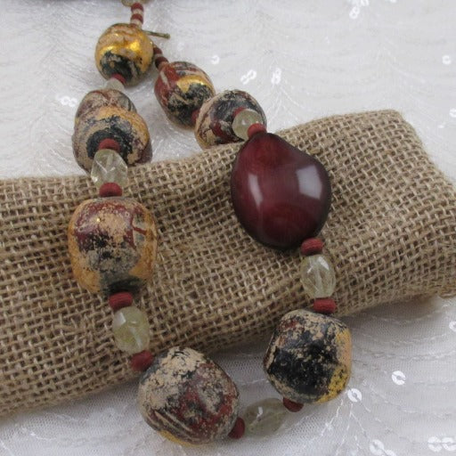 Big Bold Statement Necklace Terracotta Mala Beads and Tree Nut - VP's Jewelry  