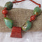 Chunky Turquoise Necklace Big Bold Red Ax Focus - VP's Jewelry