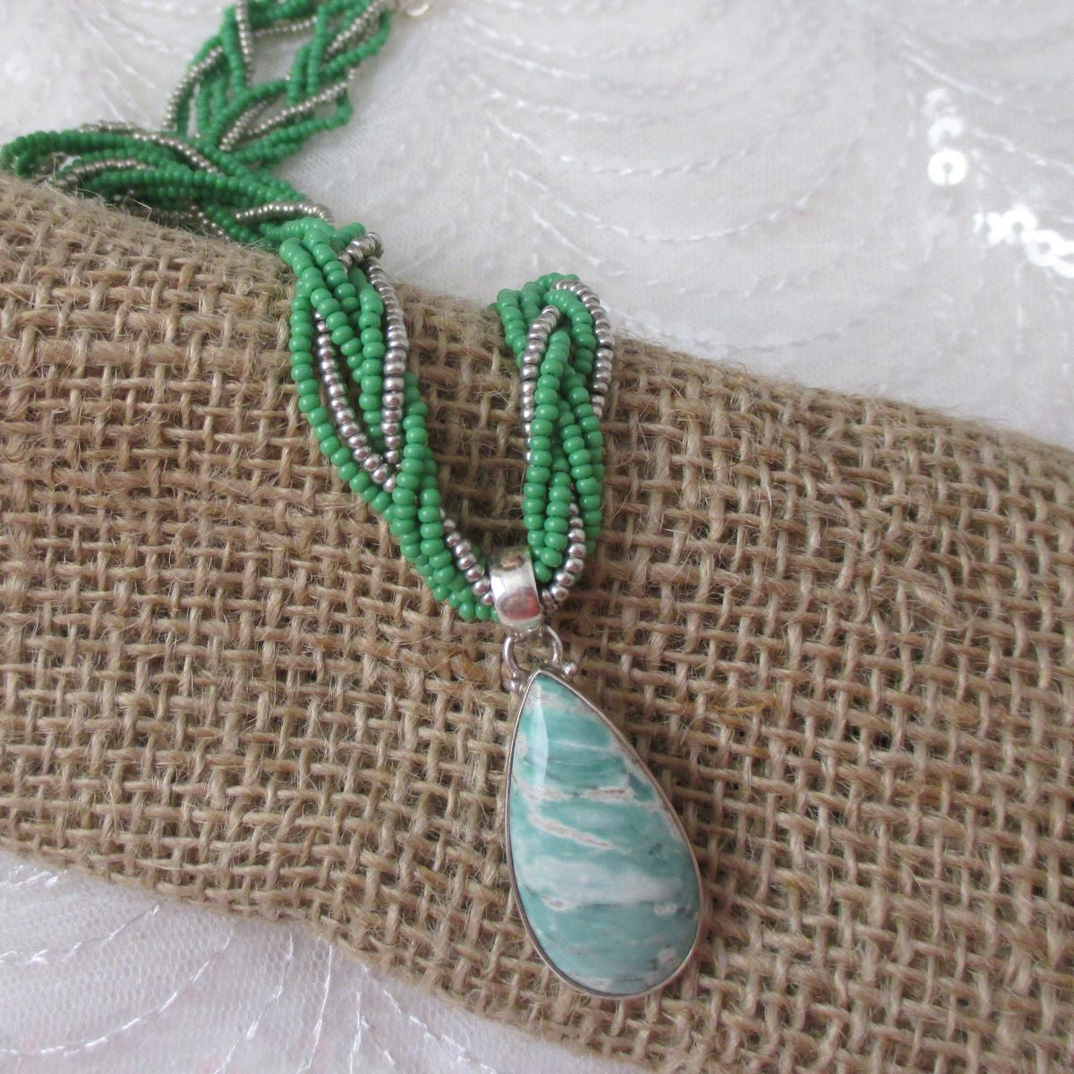 Vasonite Gemstone Pendant on Green Multi-strand Necklace - VP's Jewelry