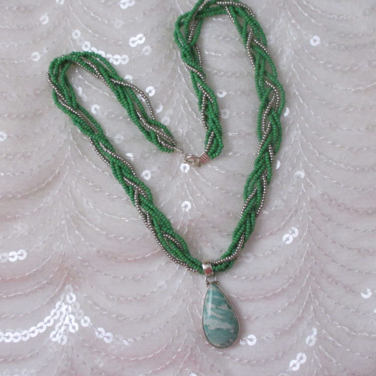 Vasonite Gemstone Pendant on Green Multi-strand Necklace - VP's Jewelry