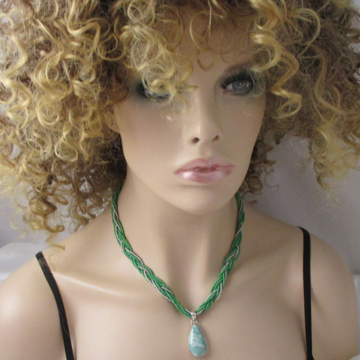 Vasonite Gemstone Pendant on Green Multi-strand Necklace - VP's Jewelry