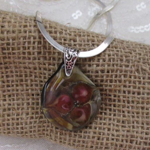 Handmade Dusty Rose Lampwork Glass Bead Pendant Necklace - VP's Jewelry