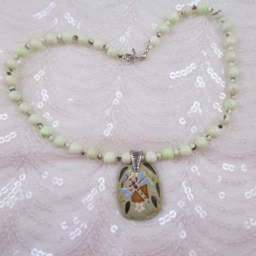 Green Dragonfly Pendant and Chrysoprase Beaded Necklace - VP's Jewelry
