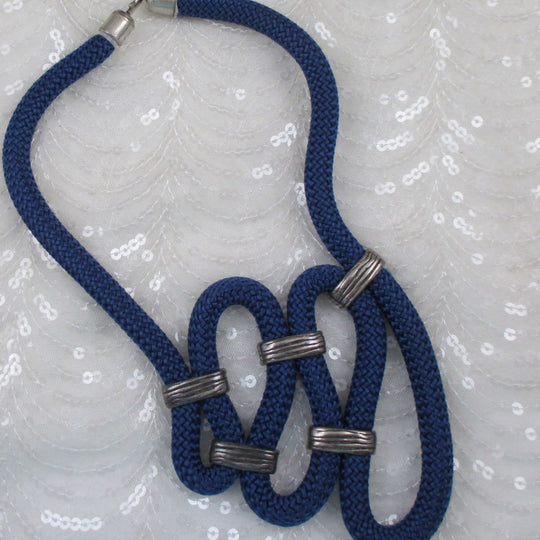 Big Blod Navy Blue Cotton Climbing Cord Necklace Unique Design - VP's Jewelry