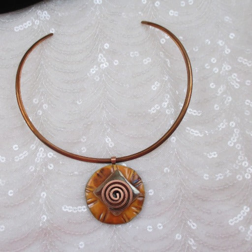 Choker Necklace Handmade Orange Raku Pendant Copper Neck Ring - VP's Jewelry