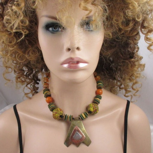 Handmade Pendant Necklace in Amber & Yellow Beads - VP's Jewelry