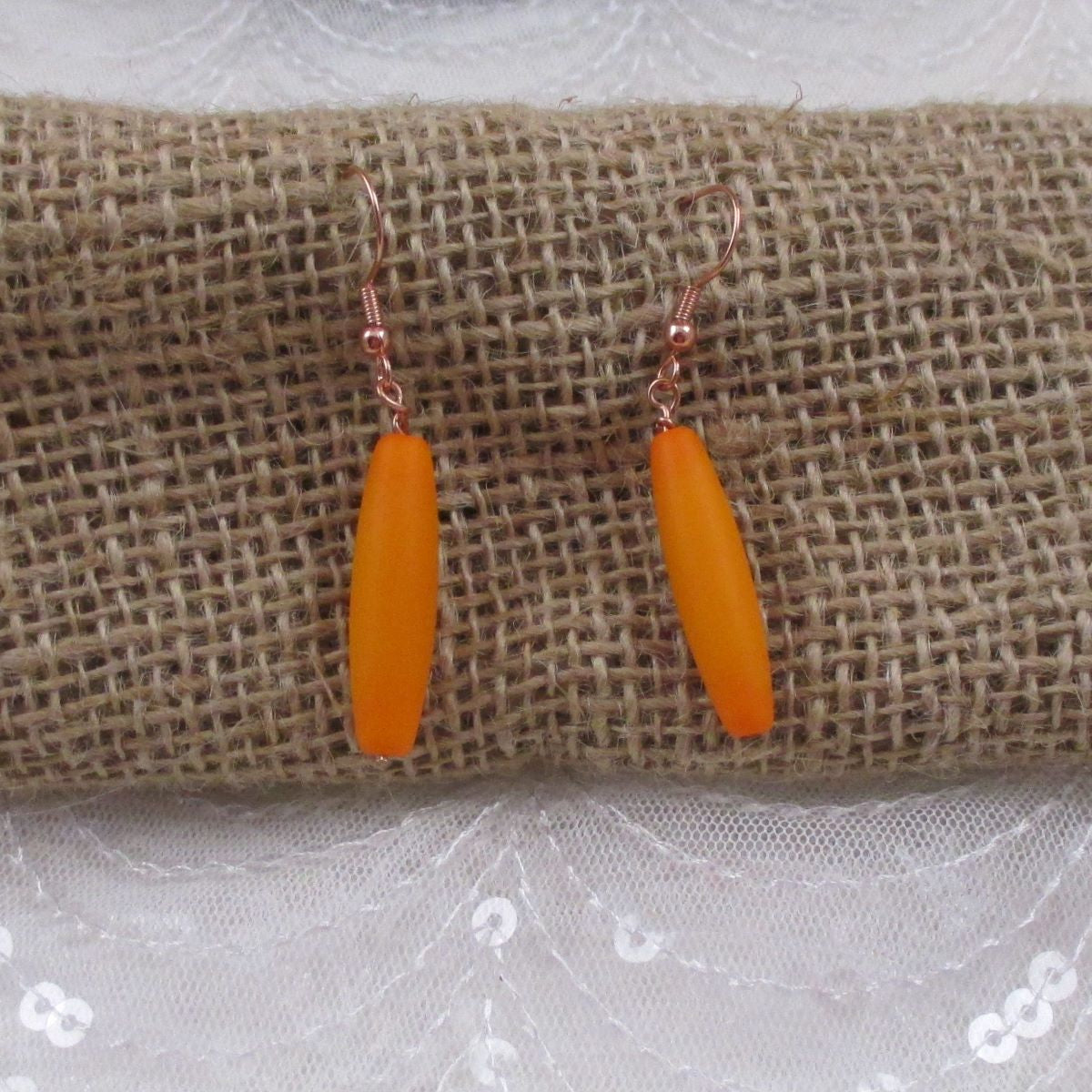 Orange Sea Glass Teardrop Earrings