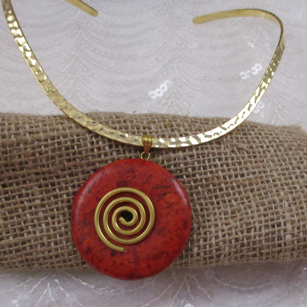 Red Gemstone Pendant on Gold Neck Wire - VP's Jewelry